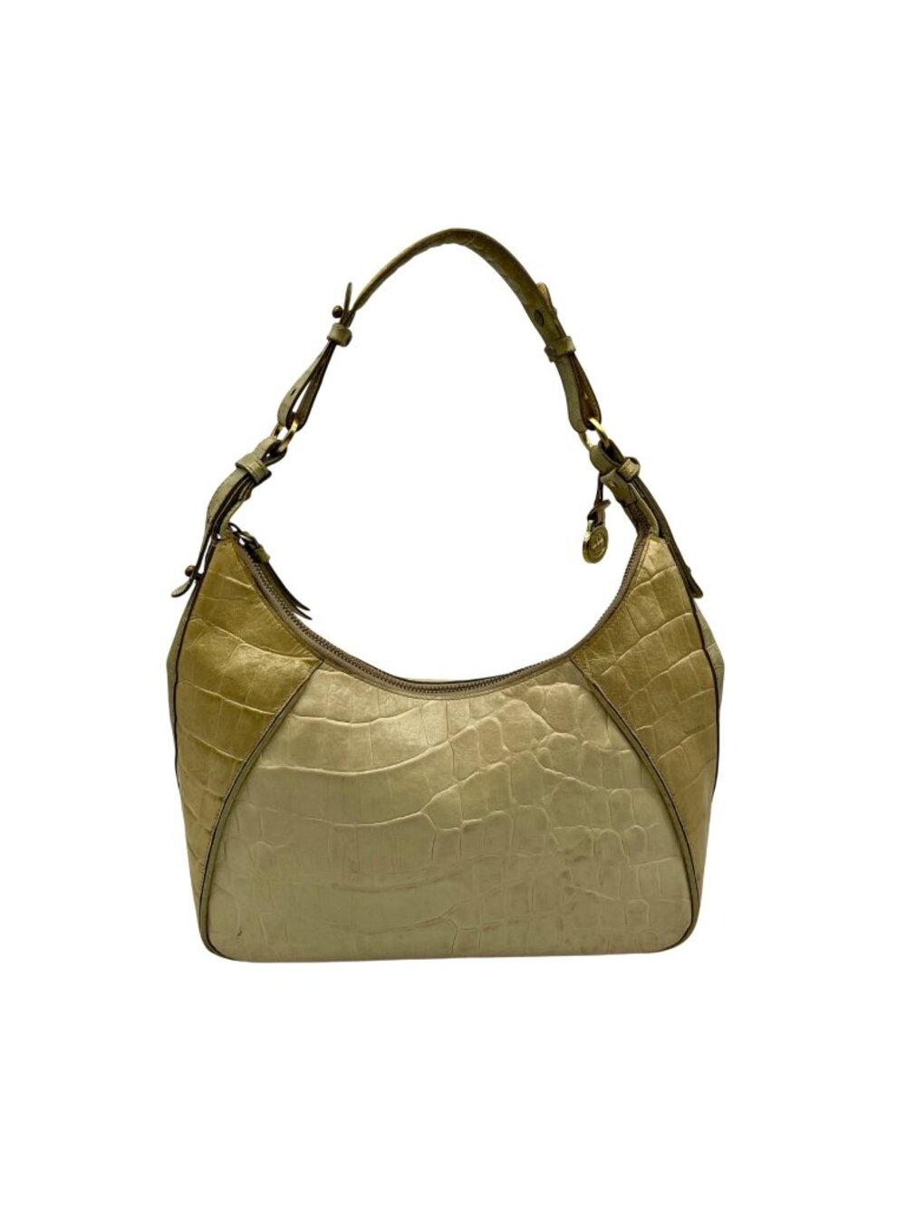 Brahmin Beige Crock-Embossed Leather Shoulder Bag